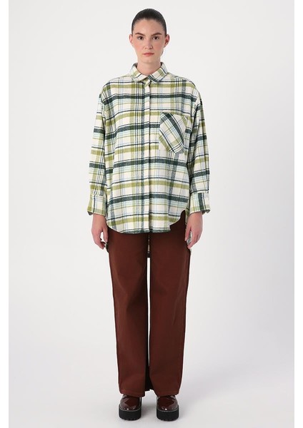 Yeşil-Ekru-Rahat Kalıp Gömlek Tunik fiyatları