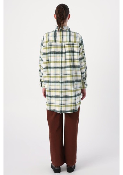 Yeşil-Ekru-Rahat Kalıp Gömlek Tunik fırsatları