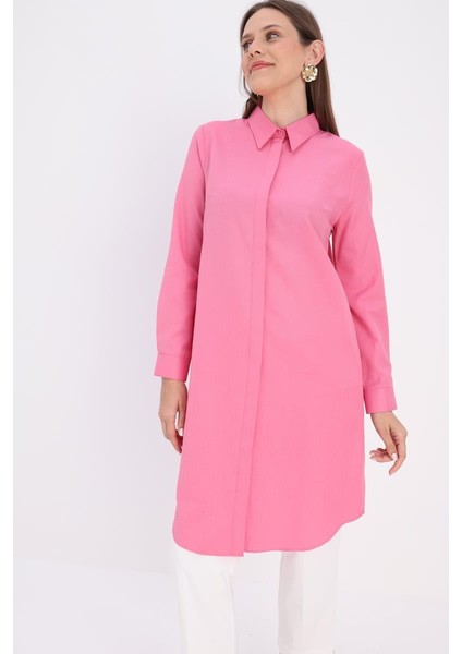 Pembe-Gizli Patlı Gömlek Tunik