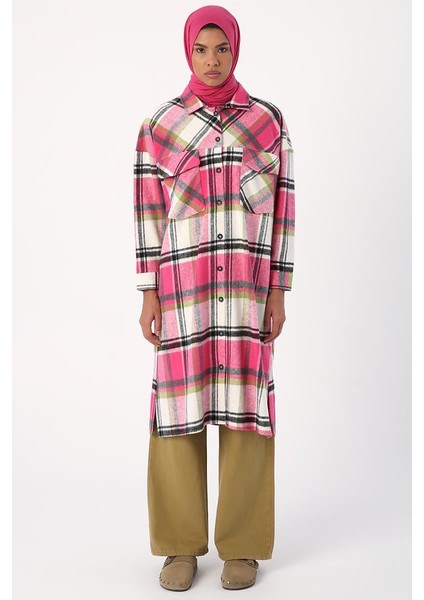 Pembe-Ekru-Oduncu Ekoseli Gömlek Tunik fiyatları