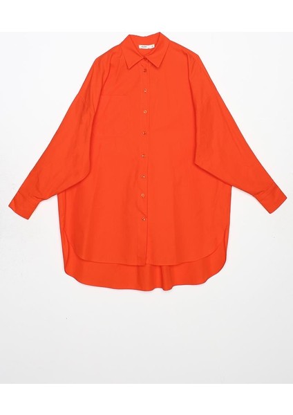 Turuncu-Oversize Cepli Gömlek Tunik