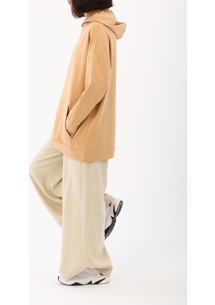 Açık Bej-Kapüşonlu Sweat Tunik