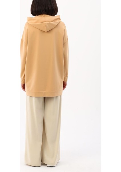 Açık Bej-Kapüşonlu Sweat Tunik