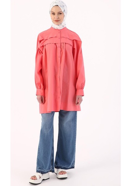 Pembe-Hakim Yaka Pileli Pamuklu Tunik fiyatları