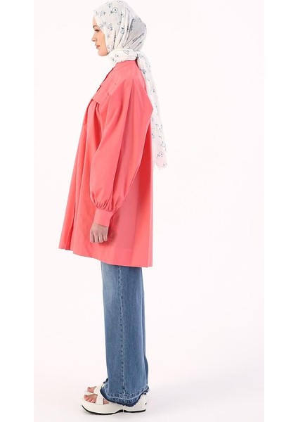 Pembe-Hakim Yaka Pileli Pamuklu Tunik modelleri