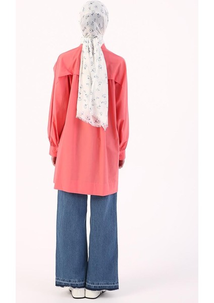 Pembe-Hakim Yaka Pileli Pamuklu Tunik fırsatları