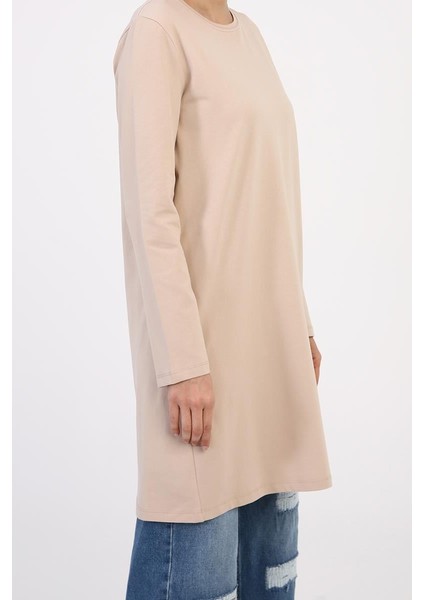 Bej-Büyük Beden Süprem Sweat Tunik