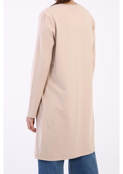 Bej-Büyük Beden Süprem Sweat Tunik