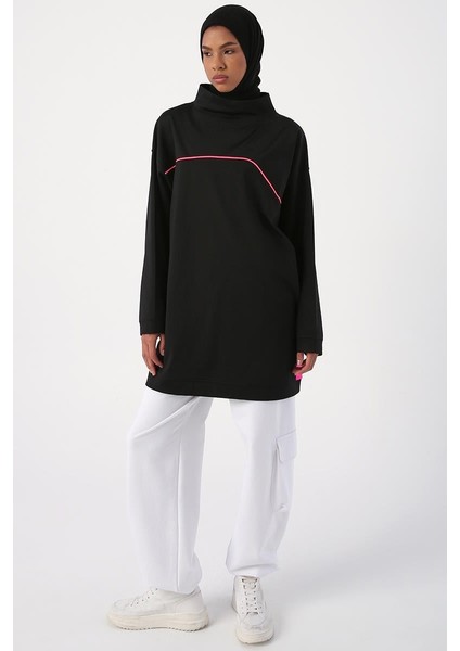 Siyah-Neon Detaylı Oversize Sweat Tunik
