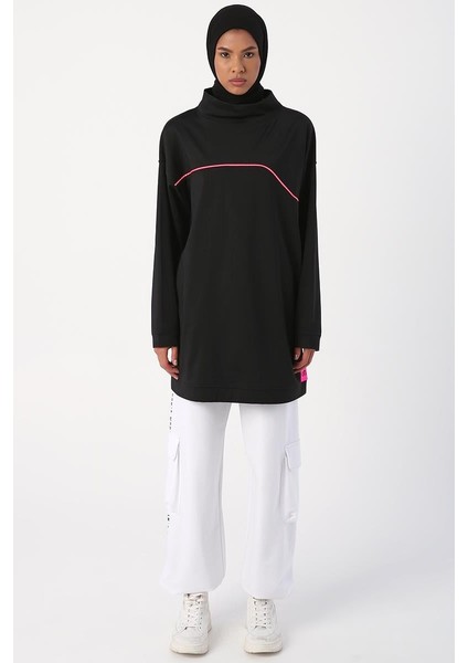Siyah-Neon Detaylı Oversize Sweat Tunik