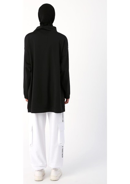 Siyah-Neon Detaylı Oversize Sweat Tunik