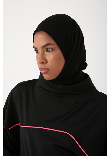 Siyah-Neon Detaylı Oversize Sweat Tunik