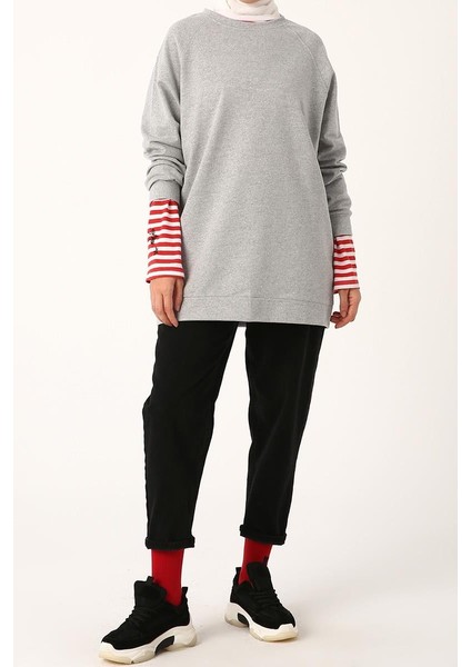 Gri Melanj-Reglan Kol Sweat