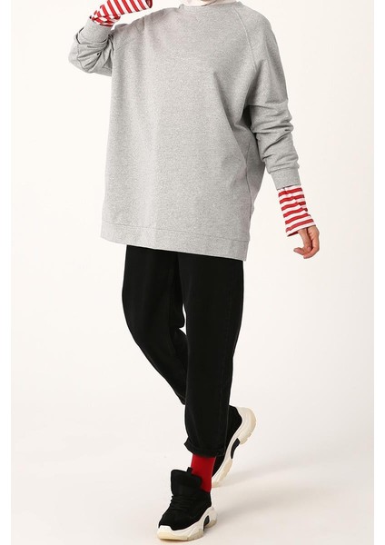 Gri Melanj-Reglan Kol Sweat