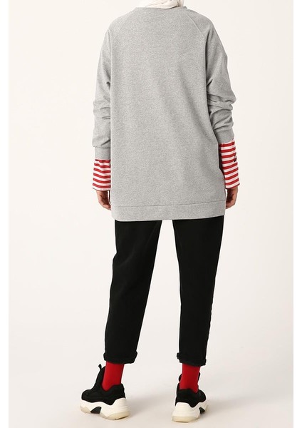 Gri Melanj-Reglan Kol Sweat