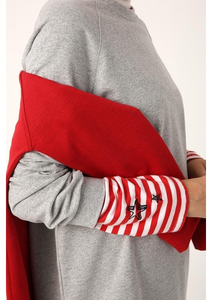 Gri Melanj-Reglan Kol Sweat