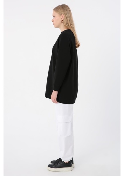 Siyah-Bisiklet Yaka Reglan Kol Sweatshirt modelleri