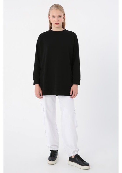 Siyah-Bisiklet Yaka Reglan Kol Sweatshirt fiyatları