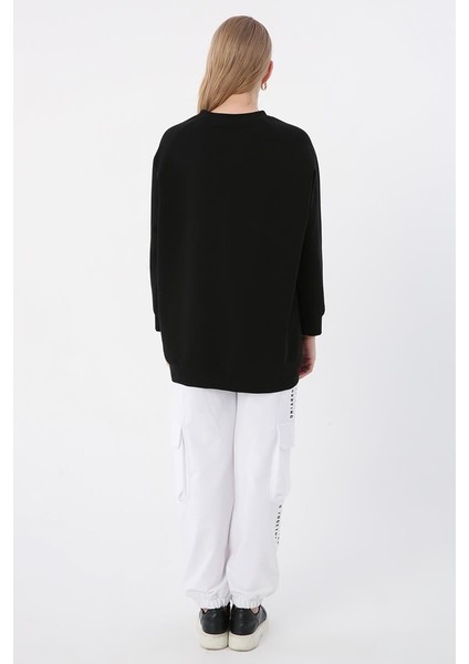 Siyah-Bisiklet Yaka Reglan Kol Sweatshirt fırsatları