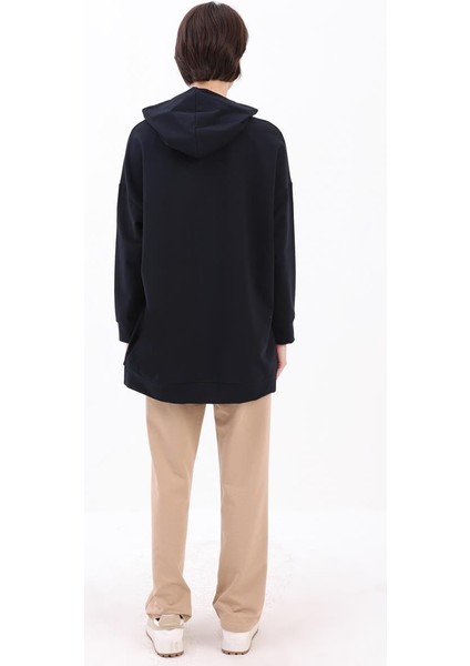 Lacivert-Kapüşonlu Sweat Tunik
