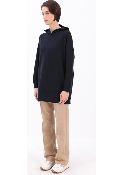 Lacivert-Kapüşonlu Sweat Tunik