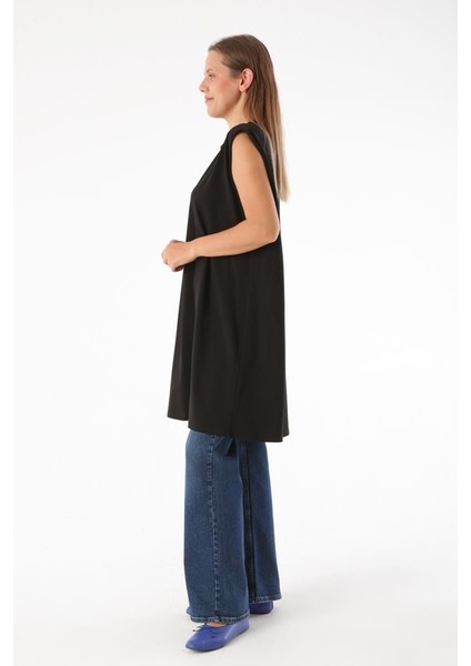 Siyah-Yaka Biyeli Kolsuz T-Shirt Tunik modelleri