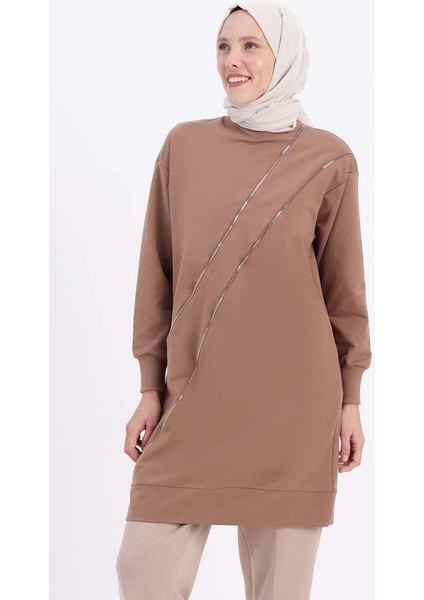 Vizon-Süs Fermuarlı Sweat Tunik