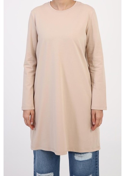 Bej-Büyük Beden Süprem Sweat Tunik