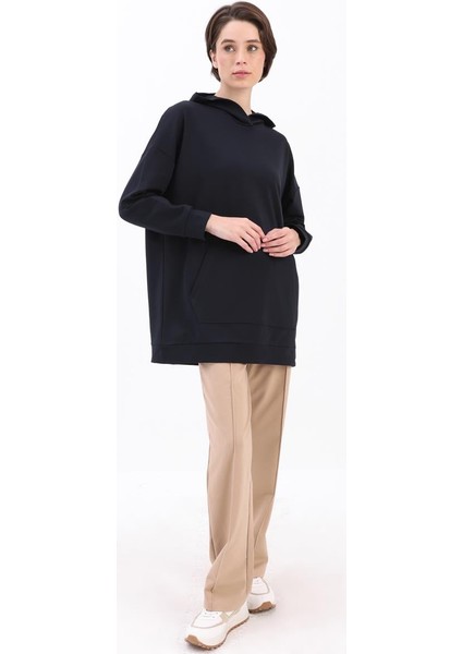 Lacivert-Kapüşonlu Sweat Tunik