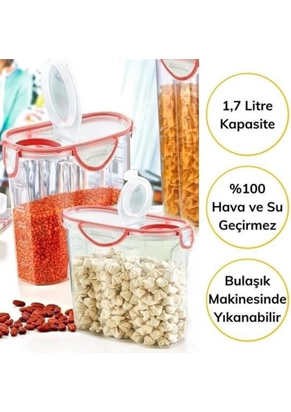 Kilitli Kapaklı Contalı Hava,Su Sıvı Geçirmez 1,7 Litre Erzak Saklama Kabı