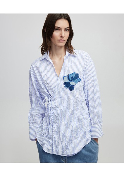 Denim Aplikeli Çizgili Bluz IS1250006064002