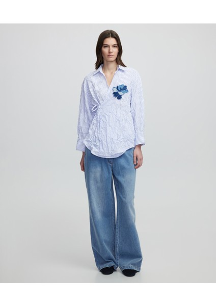 Denim Aplikeli Çizgili Bluz IS1250006064002 fiyatları