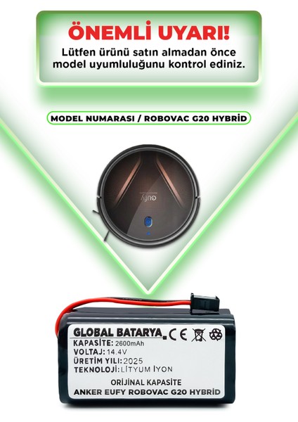Anker Eufy Robovac G20 Hybrid Akıllı Robot Süpürge Bataryası 14.4V 2600mAh Pil Li-ion (Orijinal Kapasite)