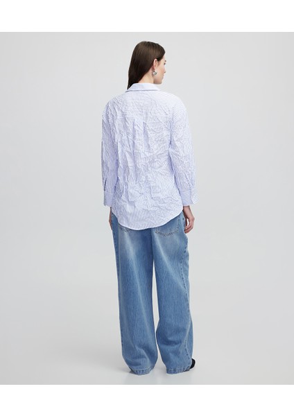 Denim Aplikeli Çizgili Bluz IS1250006064002 fırsatları