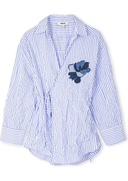 Denim Aplikeli Çizgili Bluz IS1250006064002 indirimleri