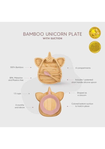 Bölmeli Vakum Tabanlı Organik Bambu Çocuk Yemek Takımı - Unicorn 1073544 fırsatları