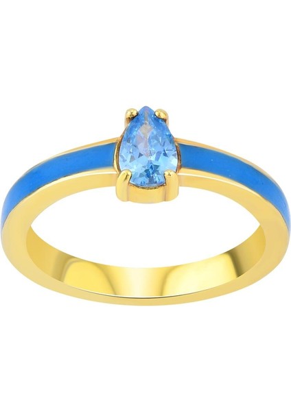 Aquamarine Zirconia Taşlı Damla Kesim Mavi Mineli Yüzük