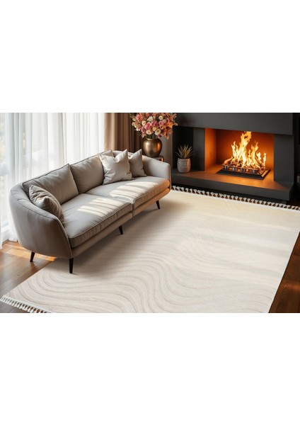 Alaçatı Püsküllü Halı 150X230 Ariso Açık Bej