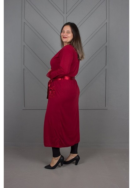 Büyük Beden Likralı Sabahlık Bordo modelleri