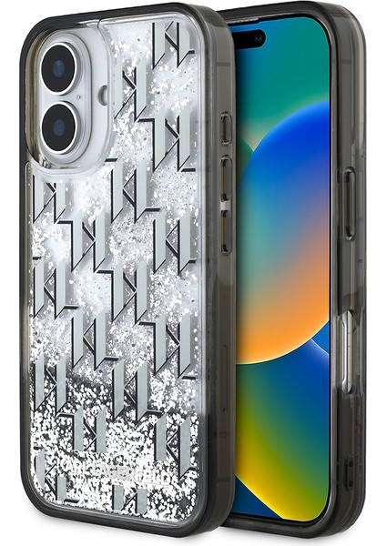 iPhone 16 Kılıf Karl Lagerfeld Orjinal Lisanslı Simli Kl Yazılı Monogram Gradient Kapak Siyah