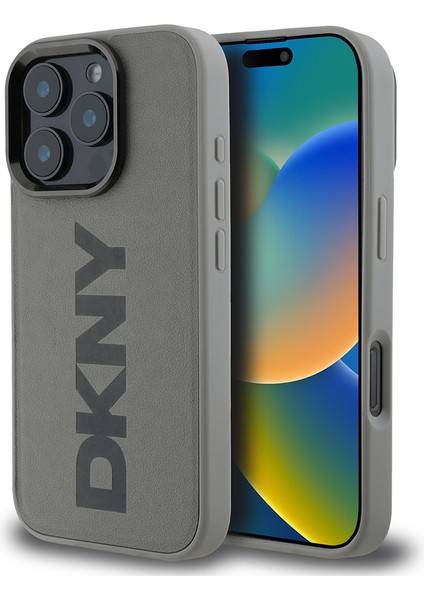 iPhone 16 Pro Max Kılıf Dkny Orjinal Lisanslı Magsafe Şarj Özellikli Pu Deri Plain Kapak Gri