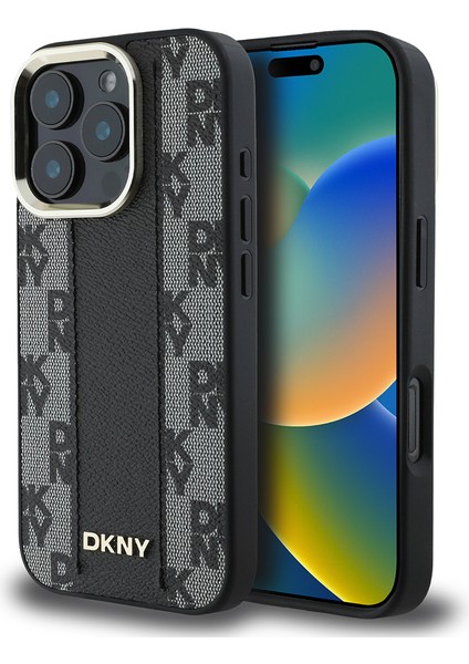 iPhone 16 Pro Max Kılıf Dkny Orjinal Lisanslı Magsafe Özellikli 3D Yazılı Checkered Pattern Siyah