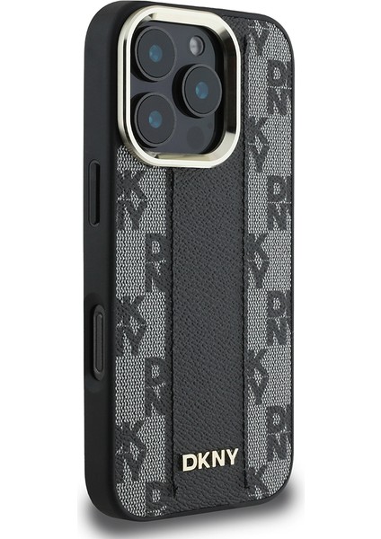 iPhone 16 Pro Max Kılıf Dkny Orjinal Lisanslı Magsafe Özellikli 3D Yazılı Checkered Pattern Siyah modelleri