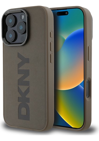 iPhone 16 Pro Max Kılıf Dkny Orjinal Lisanslı Magsafe Şarj Özellikli Pu Deri Plain Kapak Kahverengi