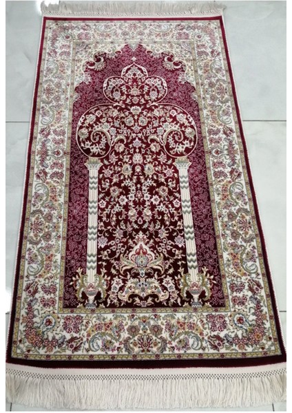 Bambu Halı Seccade Yumuşak Yüzey Sık Dokuma 10074 Saçaklı Kırmızı 70 x 120 cm