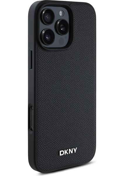 iPhone 16 Pro Max Kılıf Dkny Orjinal Lisanslı Magsafe Özellikli Metal Logolu Pu Deri Grained Siyah modelleri