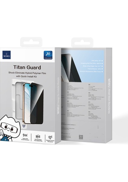 Apple iPhone 16 Pro Max Wiwu GT-021 Hayalet Ekran Koruyucu Hibrit Polimer Privacy Uygulama Aparatlı