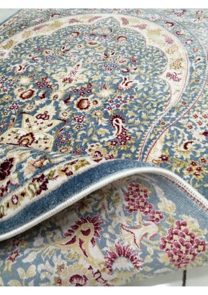 Bambu Halı Seccade Yumuşak Yüzey Sık Dokuma 10416 Saçaklı Mavi