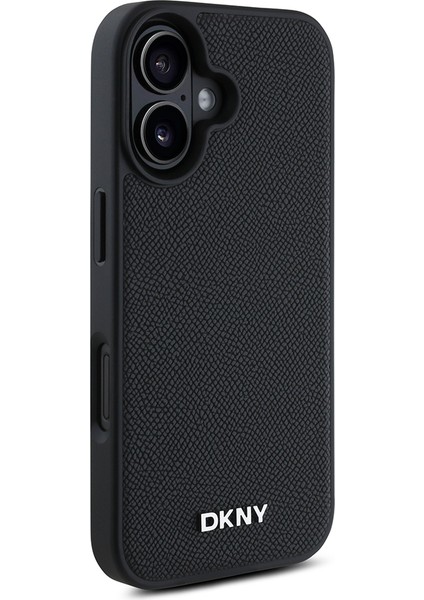 iPhone 16 Kılıf Dkny Orjinal Lisanslı Magsafe Şarj Özellikli Metal Logolu Pu Deri Grained Siyah modelleri