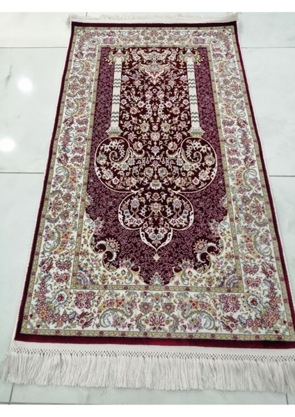 Bambu Halı Seccade Yumuşak Yüzey Sık Dokuma 10074 Saçaklı Kırmızı 70 x 120 cm